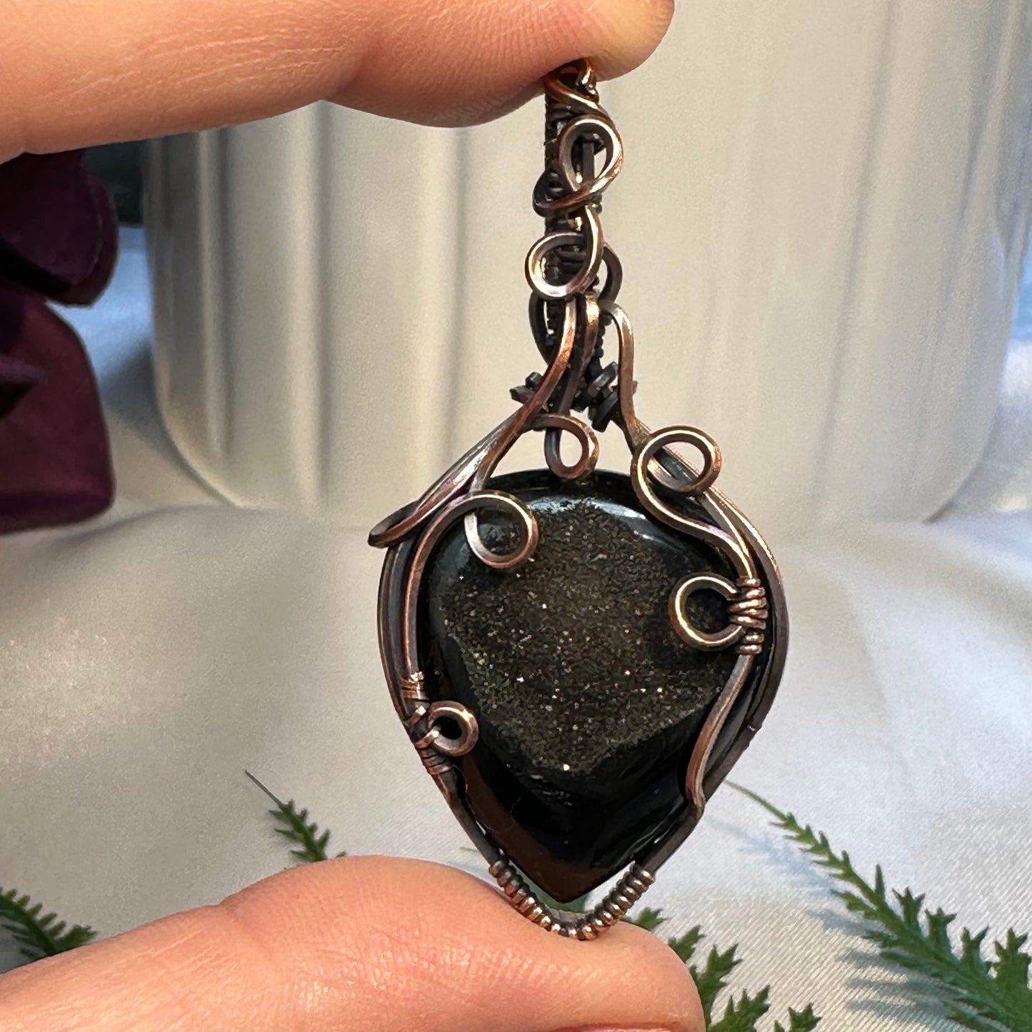 NOW Oxidized! Black Onyx Druzy-Copper Swirl Wrap