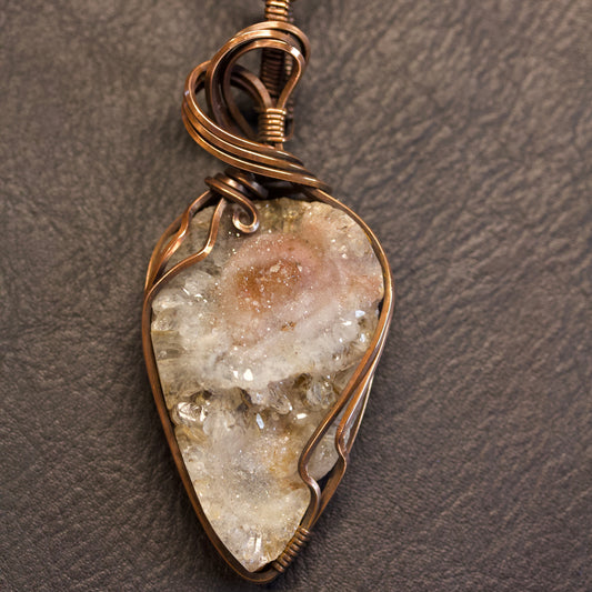 Quartz Druzy in Square Copper Wire