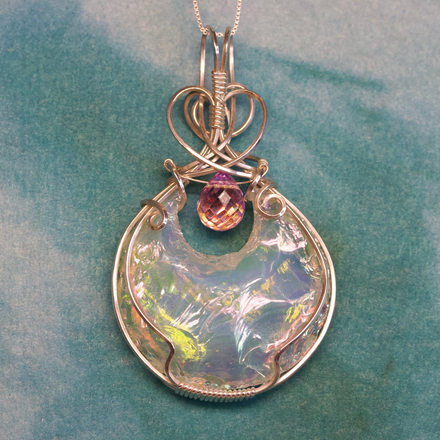 Reversible Aura Quartz Crescent Pendant