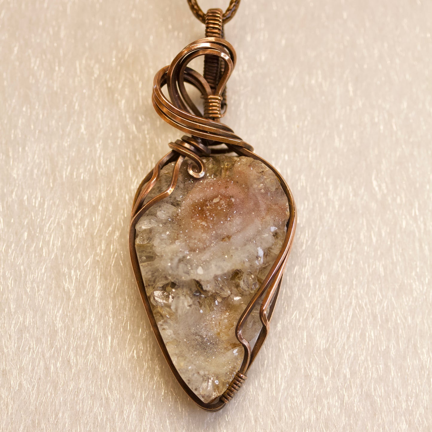 Quartz Druzy in Square Copper Wire