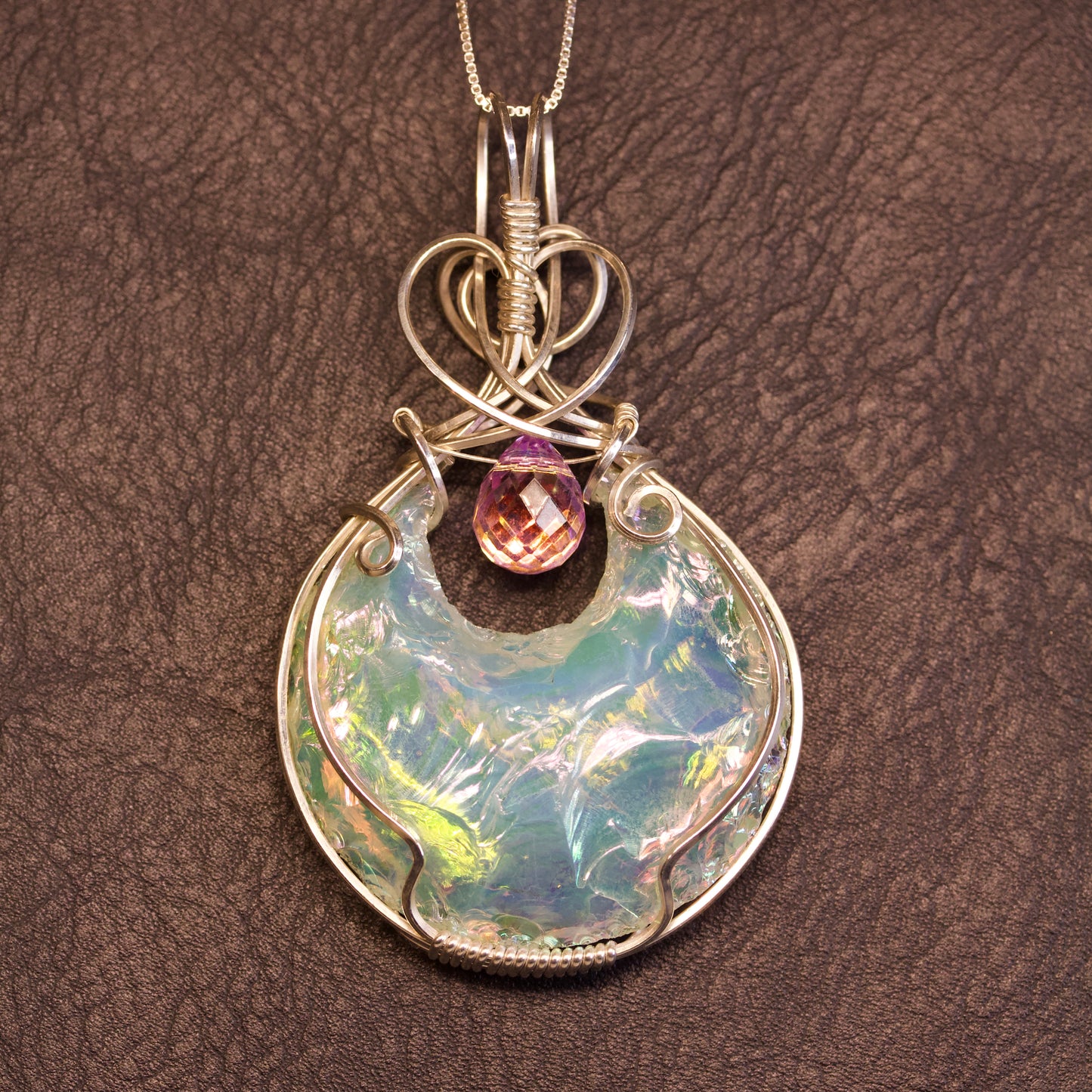 Reversible Aura Quartz Crescent Pendant