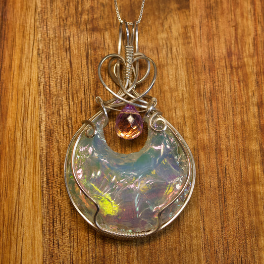 Reversible Aura Quartz Crescent Pendant