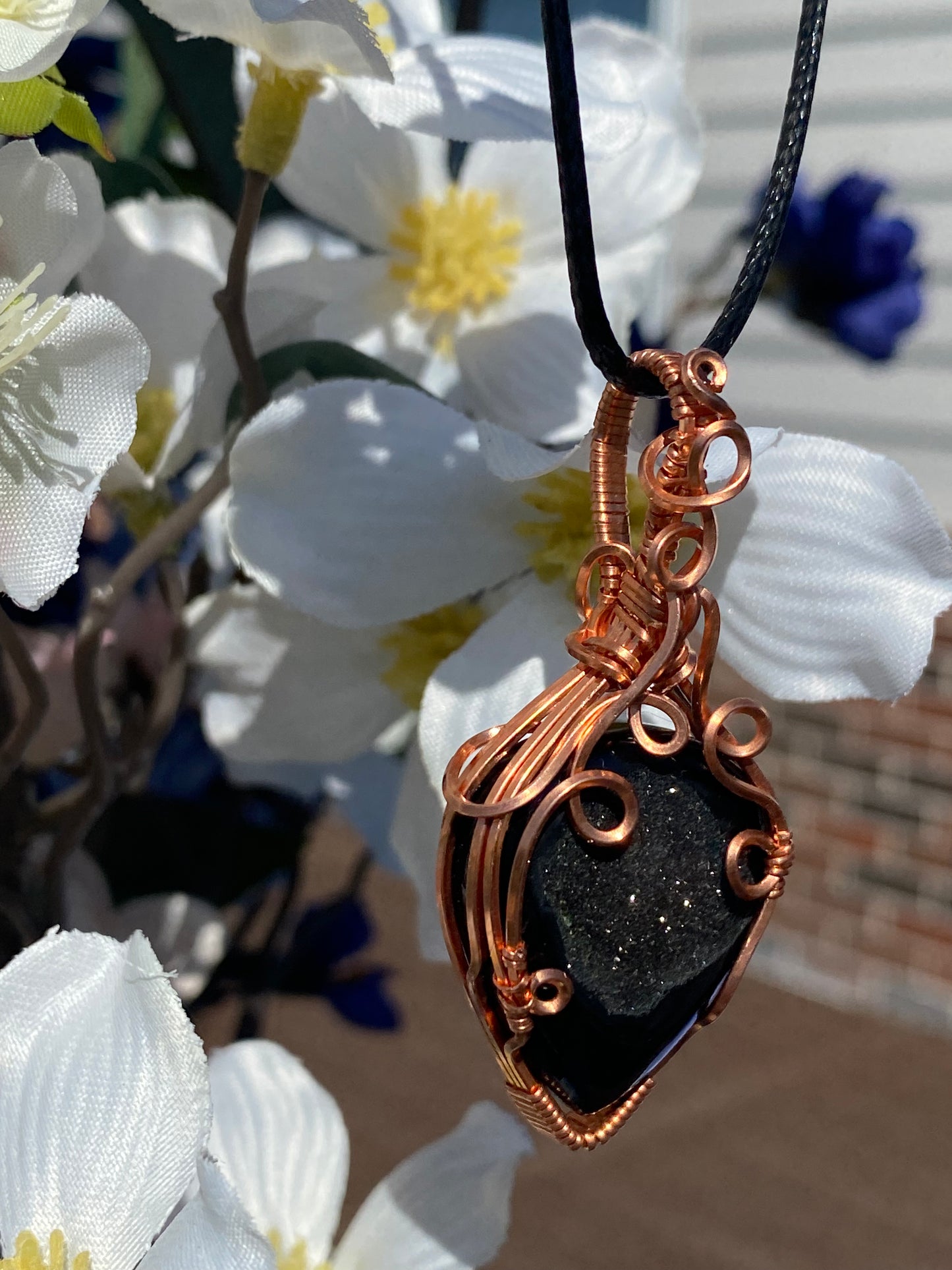 NOW Oxidized! Black Onyx Druzy-Copper Swirl Wrap
