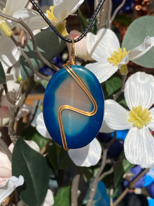 Blue Dyed Agate with Gold Tone Accent Wire-50% OFF!