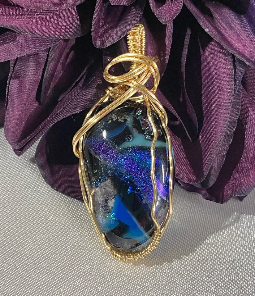 Dichroic Glass Pendant-Black, Teal, & Purple