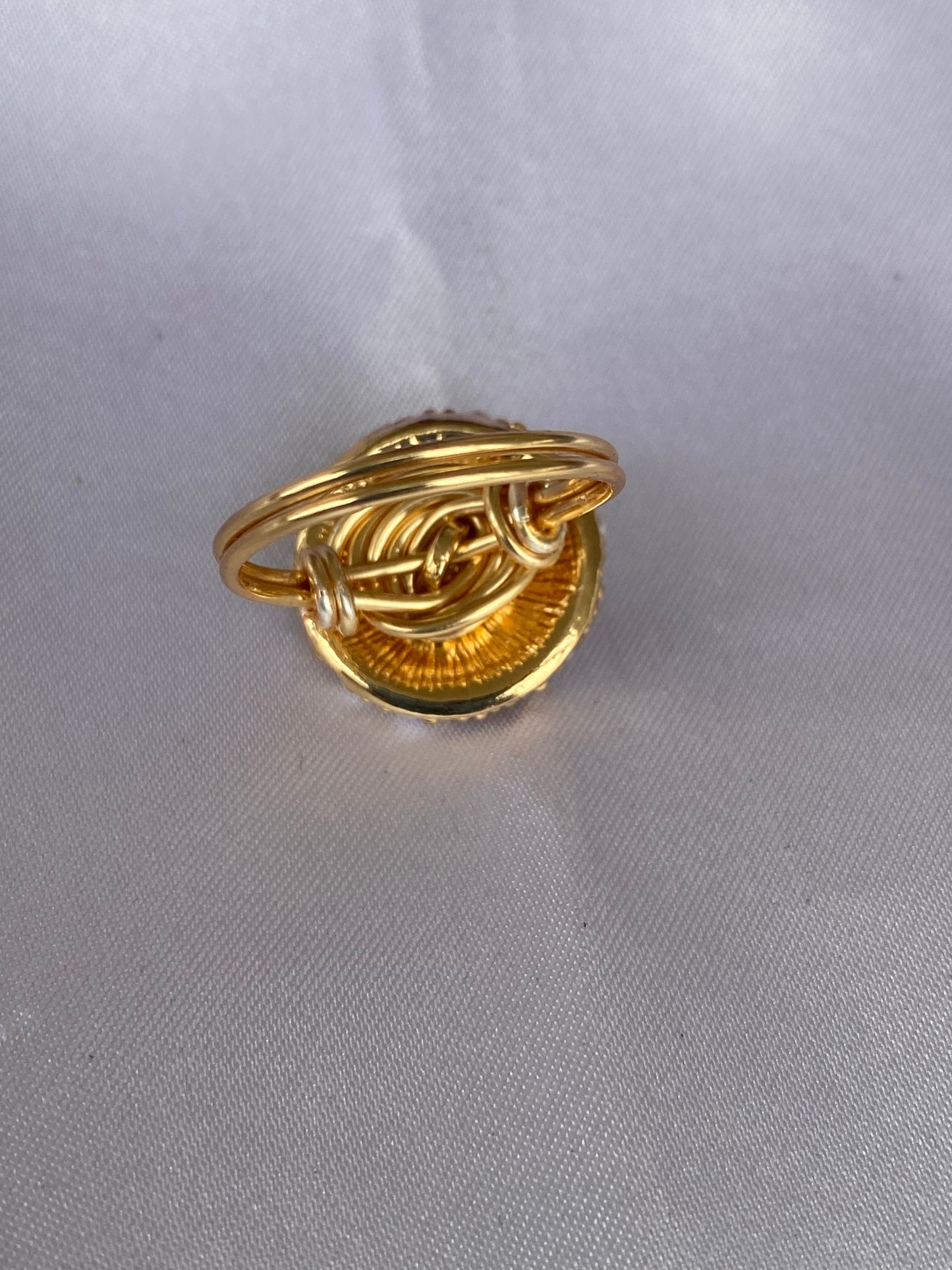 Pearl & Crystal Button Wring in Gold Tone Copper Wire-Size 7.5