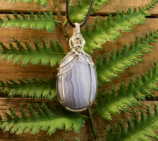 Natural Blue Lace Agate Cabochon Pendant