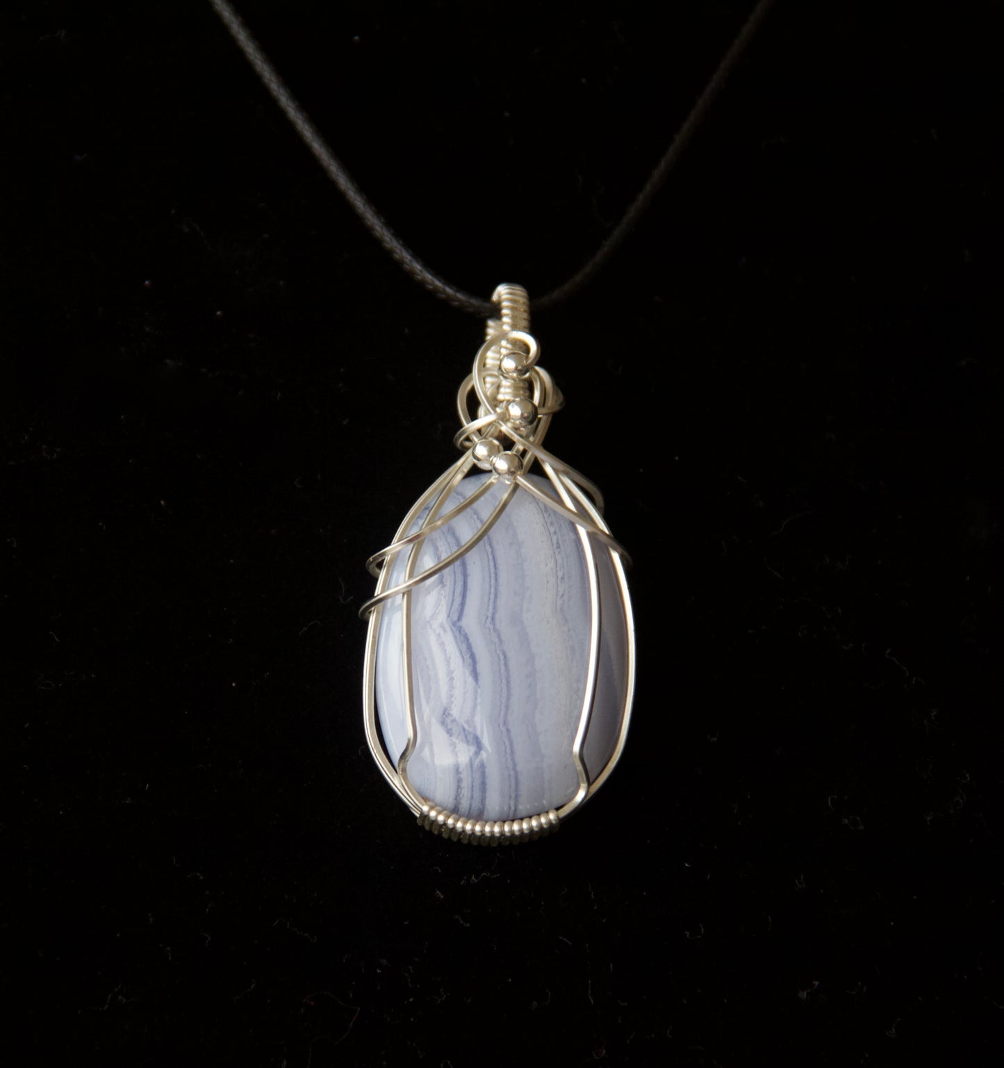Natural Blue Lace Agate Cabochon Pendant