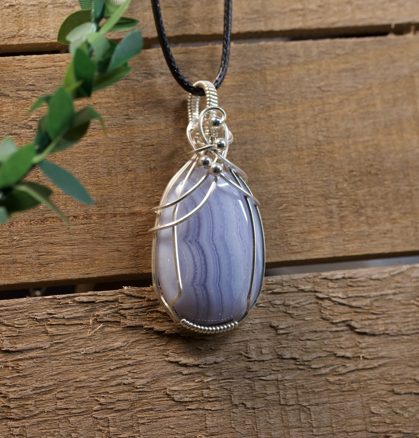 Natural Blue Lace Agate Cabochon Pendant