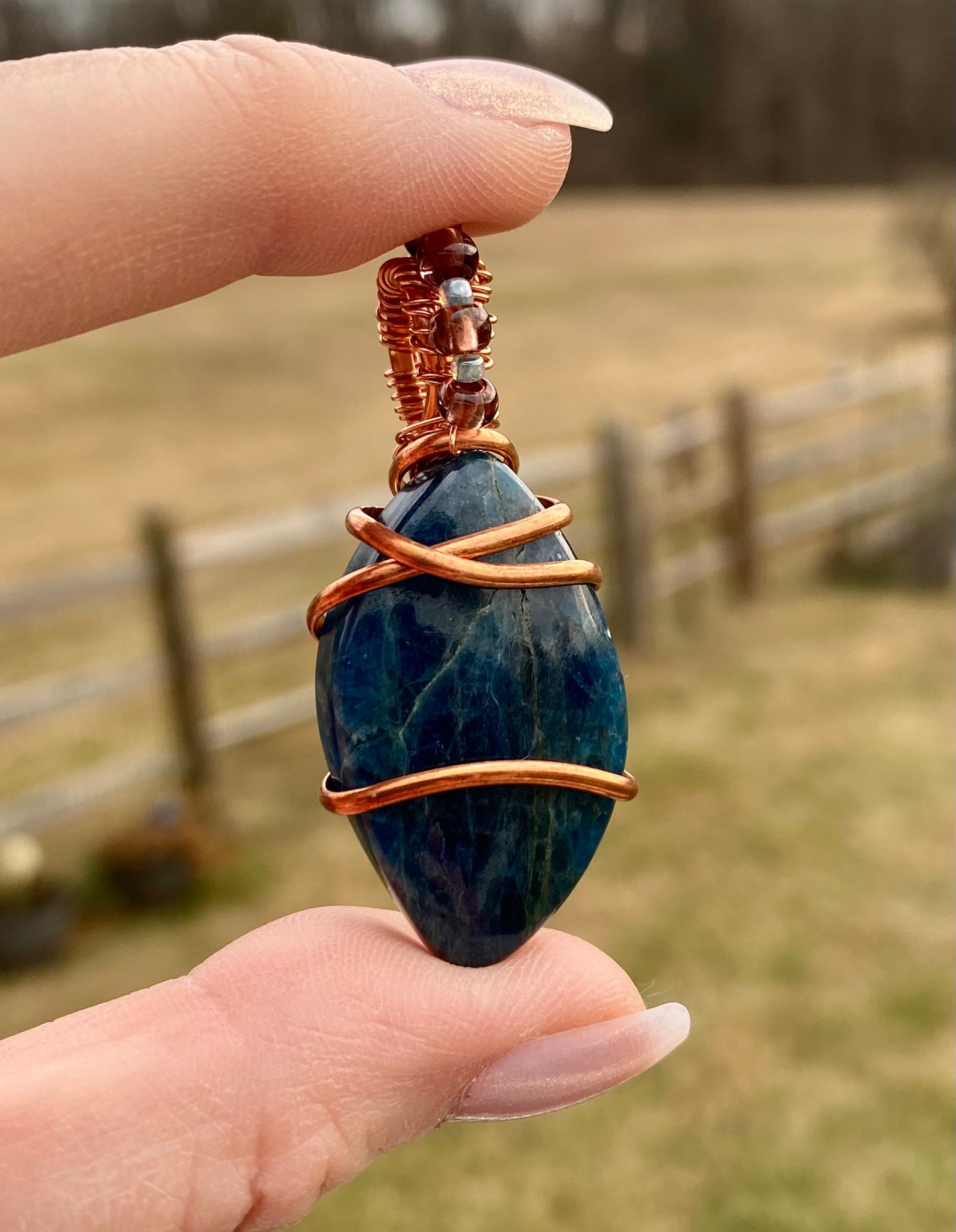 Natural Blue Apatite Cabochon Pendant-50% OFF