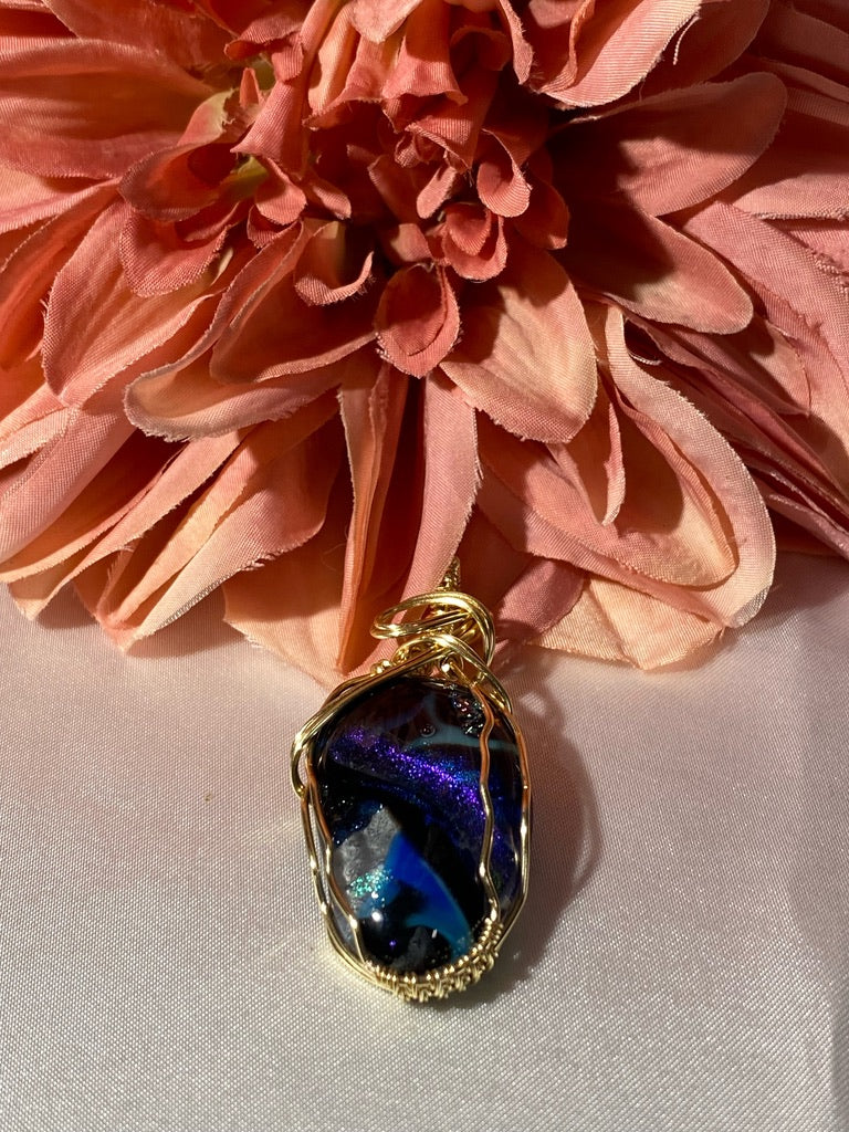 Dichroic Glass Pendant-Black, Teal, & Purple