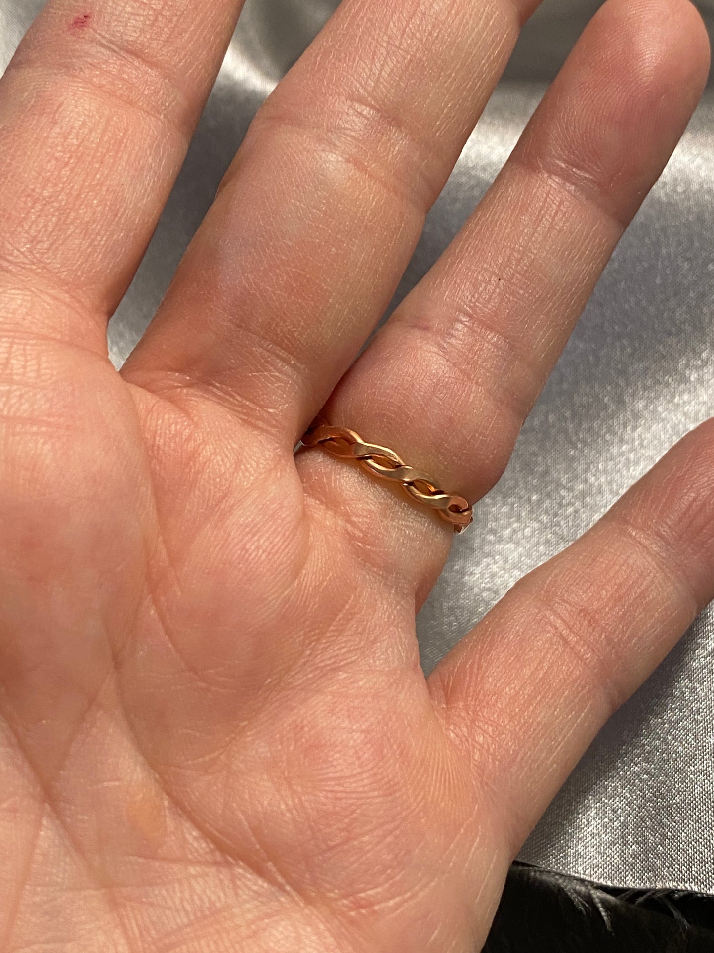 Twisted Bare Copper Ring-Adjustable with Green Fluorite-size 4+
