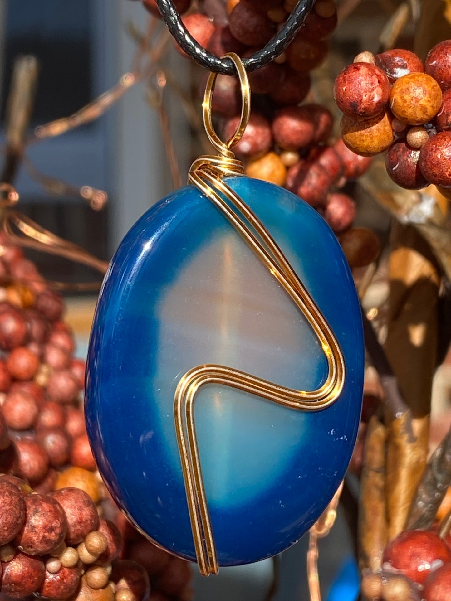 Blue Dyed Agate with Gold Tone Accent Wire-50% OFF!