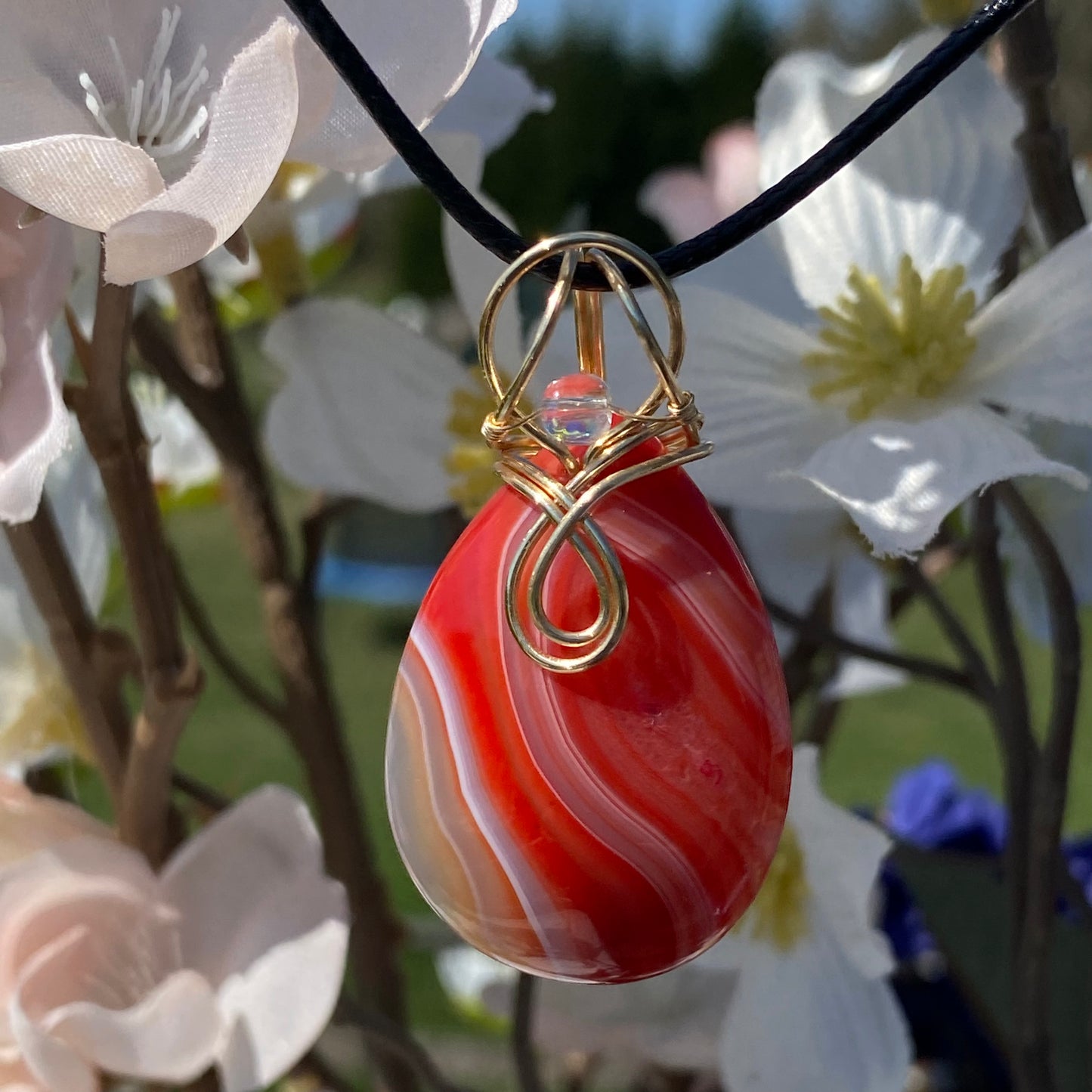 Orange Agate with Gold Tone Bail