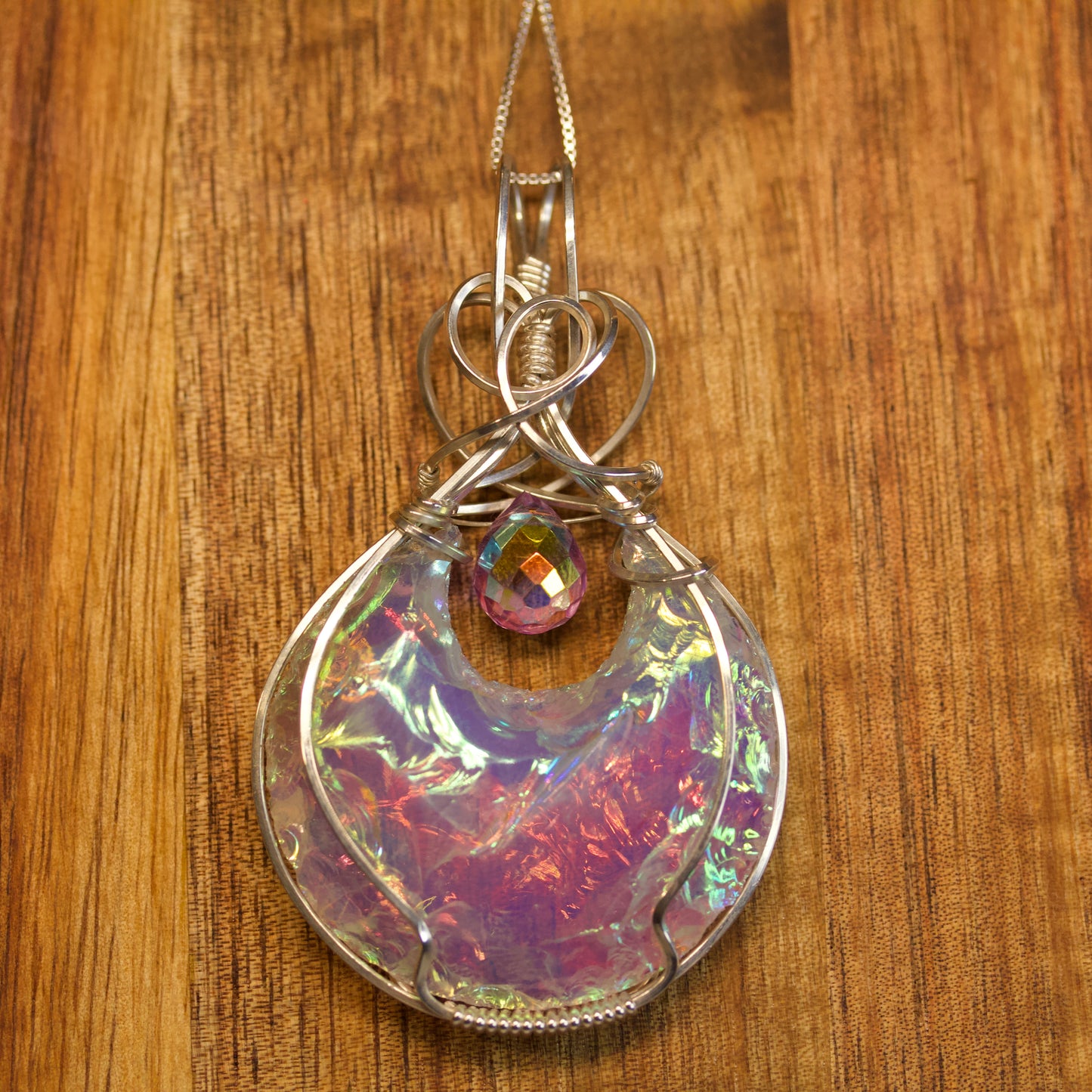 Reversible Aura Quartz Crescent Pendant