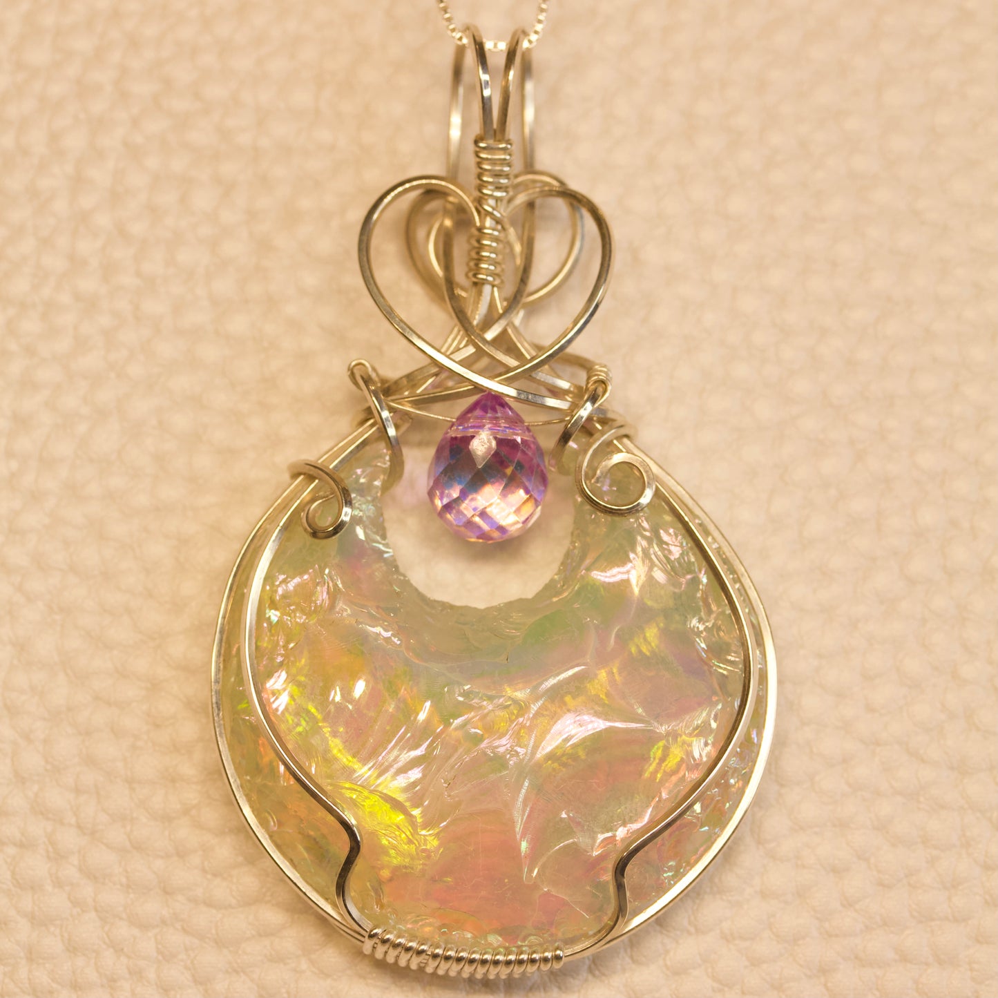 Reversible Aura Quartz Crescent Pendant
