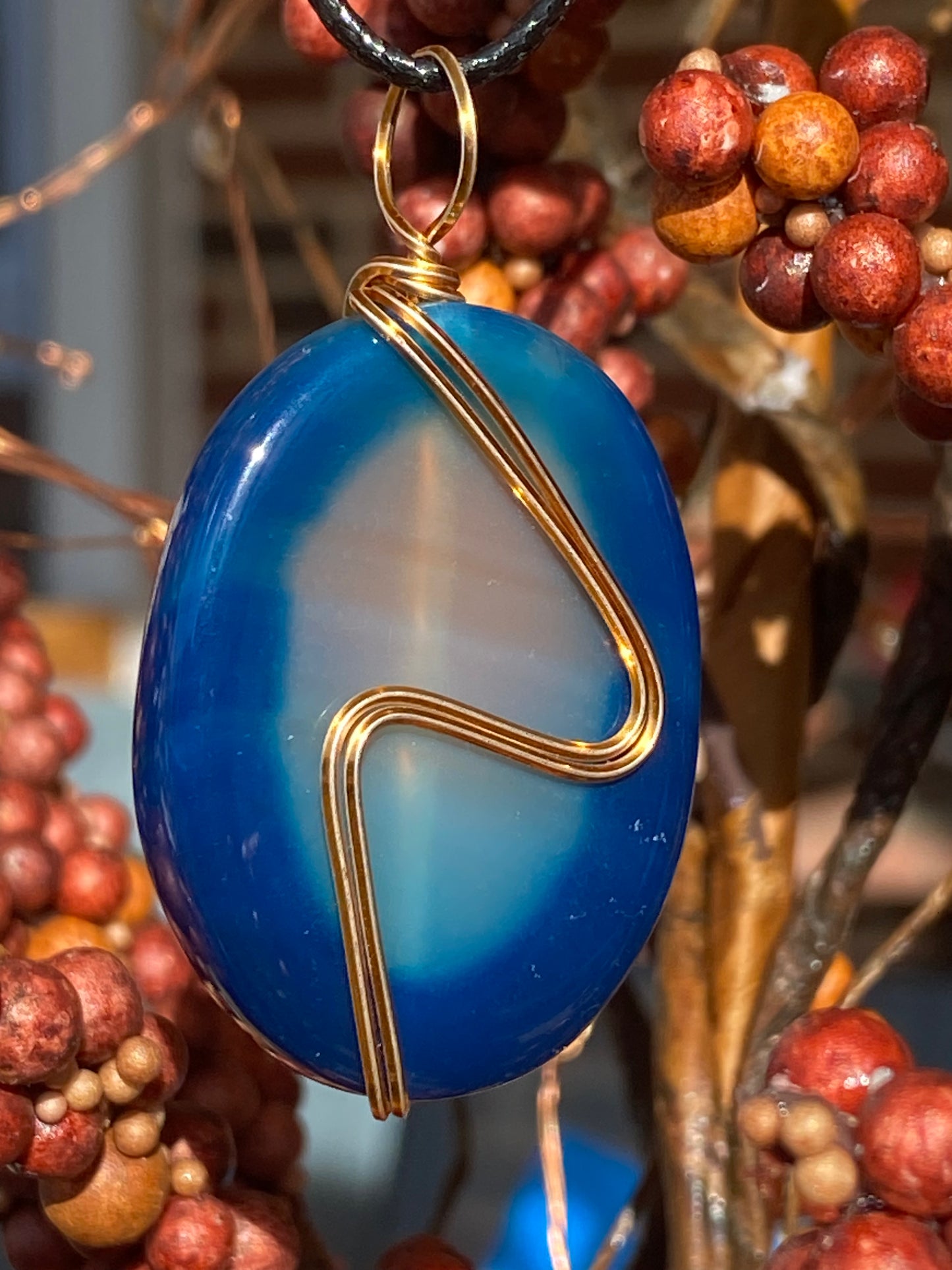 Blue Dyed Agate with Gold Tone Accent Wire-50% OFF!